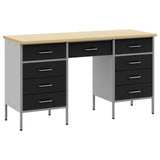 Work Cabinet with Drawer 3 pcs Black Engineered Wood and Steel 3321376