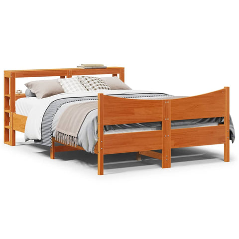 Bed Frame with Headboard Wax Brown 140x190 cm Solid Wood Pine 3306317