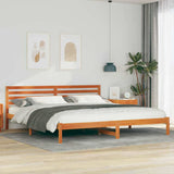 Bed Frame with Headboard Wax Brown 200 x 220 cm Solid Pine Wood 872343