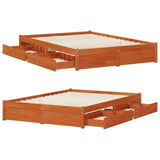 Bed Frame with Drawer with Storage Wax Brown Solid Pine Wood 3423809