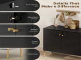 Sideboard Buffet Cabinet, Coffee Bar Cabinet with Fluted Doors and Adjustable Shelf, Black T3398P552581