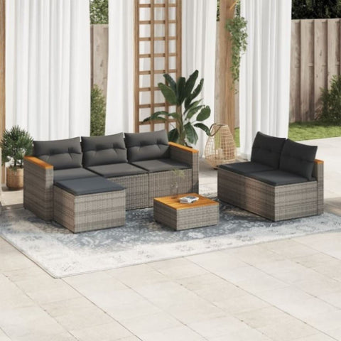 ZNTS 5 Piece Garden Sofa Set with Cushions Grey Poly Rattan Acacia 3213538