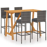 5 Piece Garden Bar Set with Cushions Poly Rattan Grey 3095431
