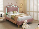 Upholstered Bed, 3ft 90x190cm Single Bed with LED, Bed Frame with Wooden Slats and Adjustable Height N601P288476R