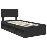 Bed Frame with Headboard Black 90 x 200 cm Solid Pine Wood 3412124