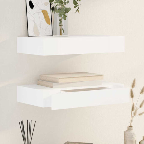 Floating Wall Shelves with Drawers 2 pcs White 48 cm 276001