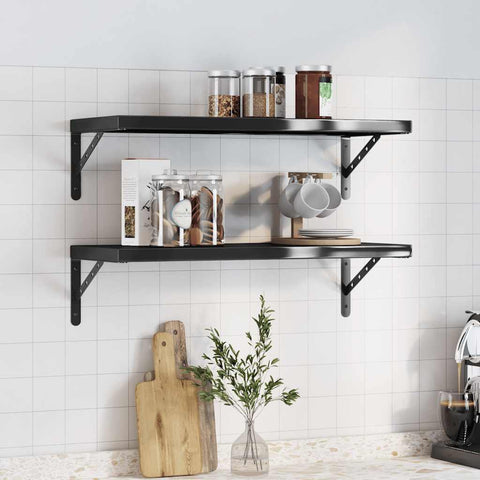 Wall Shelves 2 pcs 75x30 cm Black Stainless Steel 3214515
