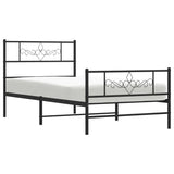 ZNTS Metal Bed Frame without Mattress with Footboard Black 90x200cm 355278