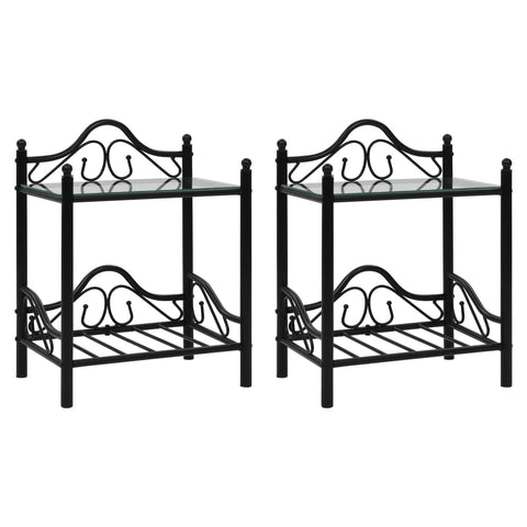Bedside Tables 2pcs Steel and Tempered Glass 45x30.5x60cm Black 246727