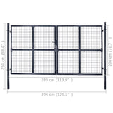 ZNTS Mesh Garden Gate Galvanised Steel 289x200 cm Grey 143367