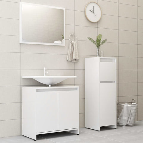 ZNTS 3 Piece Bathroom Furniture Set White Engineered Wood 3056925