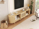 TV Stand with 1 Rattan Drawer and 2 Sliding Doors,Oval TV Cabinet Storage Sideboard with Rounded N605P339346E