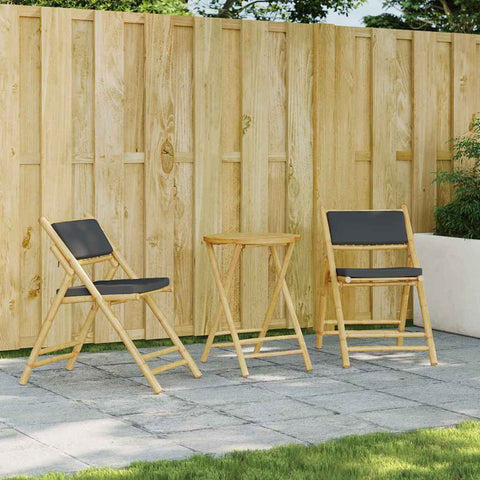 ZNTS 3 Piece Folding Bistro set with Dark Grey Cushions Bamboo 3208940