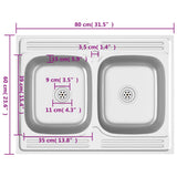 Kitchen Sink with Double Basins Silver 800x600x155 mm Stainless Steel 147235
