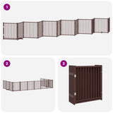 Dog Gate with Door Foldable 12 Panels Brown 960 cm Poplar Wood 3155752