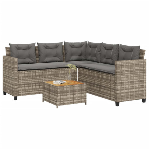 ZNTS Garden Sofa with Table and Cushions L-Shaped Grey Poly Rattan 369049