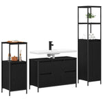 ZNTS 3 Piece Bathroom Furniture Set - Black Oak Engineered Wood 3328379