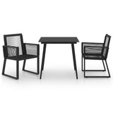 Dining Set Black PVC rattan, powder-coated steel, glass 3-piece set 3060213