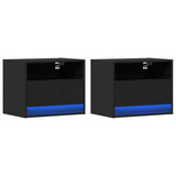 ZNTS Wall-mounted Bedside Cabinets with LED Lights 2 pcs Black 852064