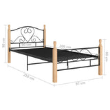 Bed Frame Black and natural Powder-coated metal, solid oak wood 324939