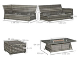 Seven-Piece Firepit Table Rattan Sofa Set - Grey T3398P315906