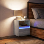 ZNTS Wall-mounted Bedside Cabinet with LED Lights Grey Sonoma 3307985
