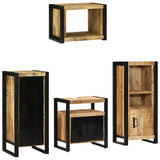 Bathroom Furniture Set 4 pcs Brown and Black Solid Mango Wood 3305668