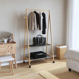 Clothes Rack with Shelves and Wheels 96x45.5x155.5 cm Bamboo 4008909