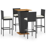 5 Piece Garden Bar Set with Cushions Poly Rattan Black 3095450