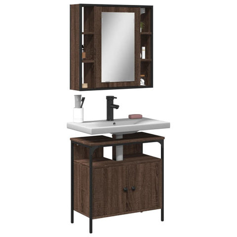 ZNTS 2 Piece Bathroom Furniture Set Brown Oak Engineered Wood 3214719