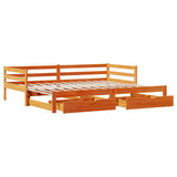 Daybed with Trundle&Drawers without Mattress Wax Brown 90x200 cm 3302162