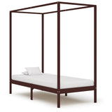 Bed Frame Dark Brown Solid Pine Wood Single Decorative Inlays 283269