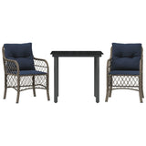 3 Piece Bistro Set with Cushions Grey Poly Rattan 3212187