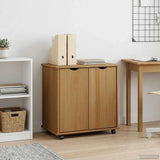 Rolling Cabinet Honey Brown 100 x 39 x 65.5 cm Solid Pine Wood 42028384