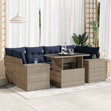 7 Piece Garden Sofa Set with Cushions Grey Poly Rattan Acacia 3326752