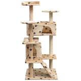 Cat Tree with Sisal Scratching Posts 125 cm Paw Prints Beige 170478