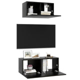 2 Piece TV Cabinet Set Black Engineered Wood 3078805