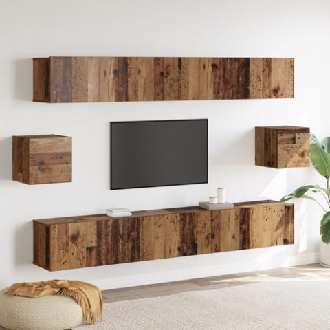ZNTS TV Cabinet Set with Shelf 6 pcs Old wood 100 x 30 x 30 cm Wood 3393438