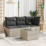 Garden Table with Glass Top Light Grey 55x55x37 cm Poly Rattan 366182