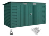 3.7 x 7.9ft Galvanised Steel Shed, with Latched Door and Padlock - Green T3398P325359
