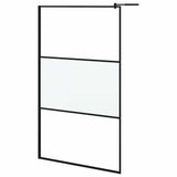 Walk-in Shower Wall 115x195 cm Half Frosted ESG Glass Black 151875