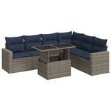 7 Piece Garden Sofa Set with Cushions Black Poly Rattan Acacia 3326332
