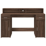 Desk with LED Lights Brown Oak 140x55x91 cm Engineered Wood 3309426