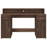 Desk with LED Lights Brown Oak 140x55x91 cm Engineered Wood 3309426
