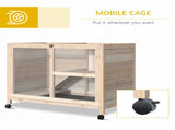 Rabbit Hutch Indoor with Wheels, Wooden Guinea Pig House Hamster Cage, 2 Layers Bunny Cage with T3398P548512