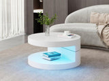 Round rotating coffee table with LED lights, 360&deg rotating tabletop, end table, double-layer sofa N605P387961W