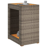 Garden Side Table with Wooden Top Grey 60x40x75 cm Poly Rattan 366304