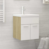 Sink Cabinet with Built-in Basin White and Sonoma Oak Engineered Wood 3071266