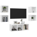 5 Piece TV Cabinet Set White Engineered Wood 3079610