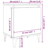 Bed Cabinets with Metal Legs Smoked Oak 40x30x50 cm 813117